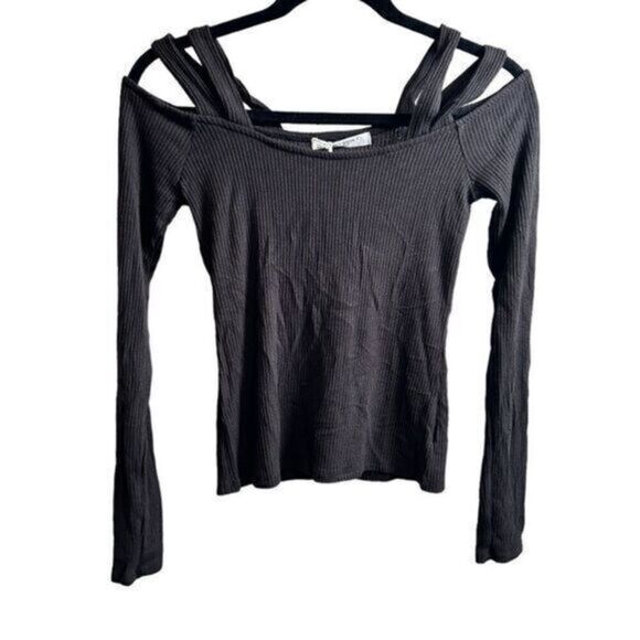 NWT Project Social T Women’s Ribbed Black Long Sleeve Cropped Top - Size Small - Picture 1 of 5
